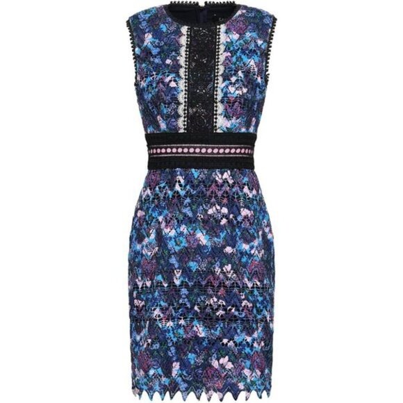 SALONI Trudi Sleeveless Chevron Lace Sleeveless Cocktail Dress Blue Multicolor 0 - Picture 11 of 16